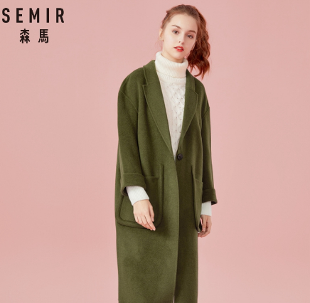 SEMIR Women Long Wool-Blend trench Women Dropped Shoulder Coats Turn-Down Collar Long Sleeve trench Winter Female Coats Outwear