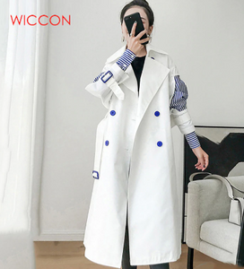 2019 Patchwork Striped Trench Coat Women Windbreaker Lapel Slim Spring Autumn Windbreakers Korean Fashion Clothes